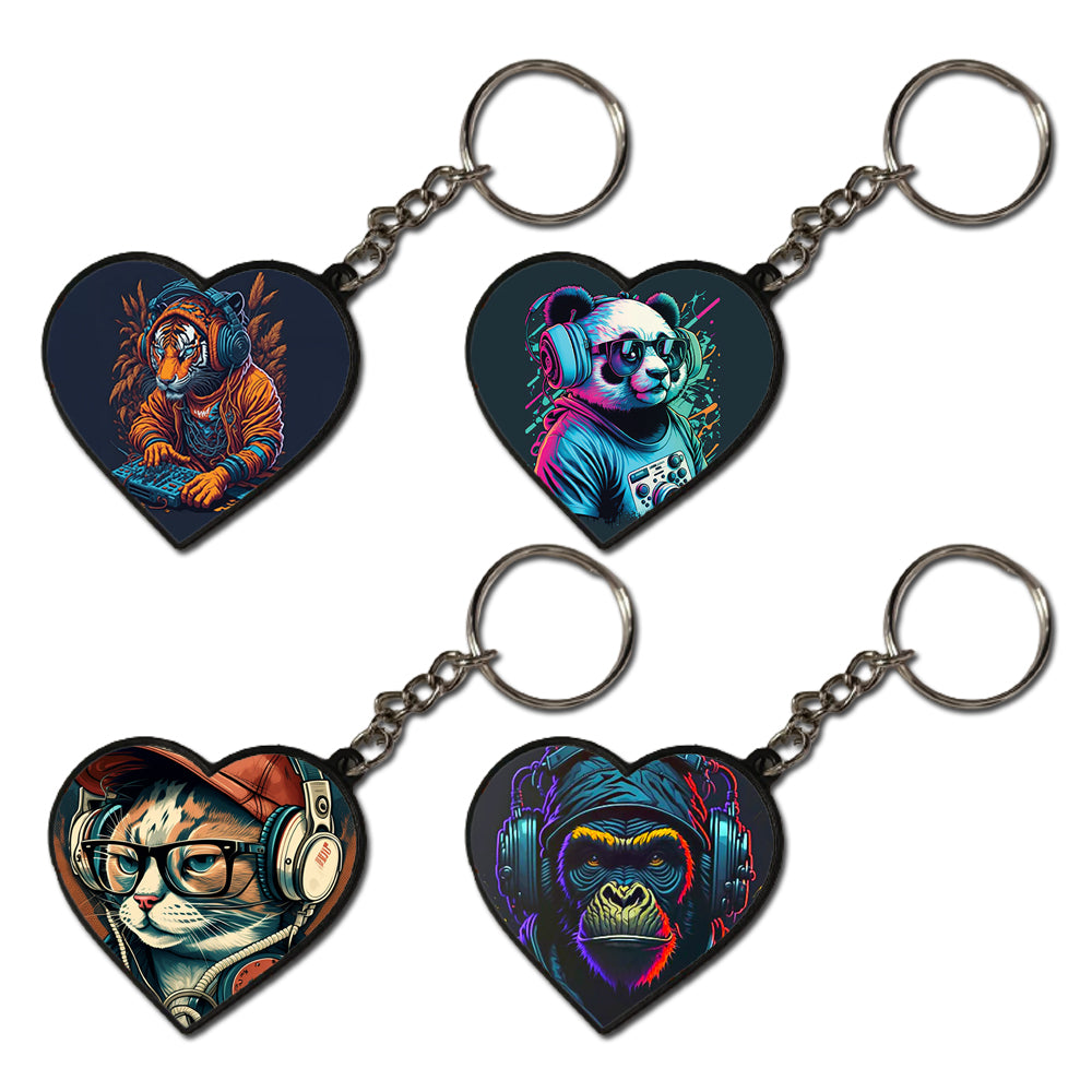 DJ Animals  - A Combo Of 4 Keychains heart