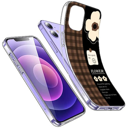 Brown Checkered Flower Quote - Printed Silicone Case For Apple iPhone Infographic