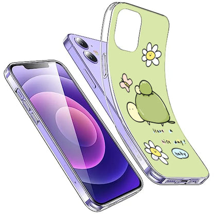 Cute Turtle & Daisy “Have a Nice Day” - Printed Silicone Case For Apple iPhone Infographic