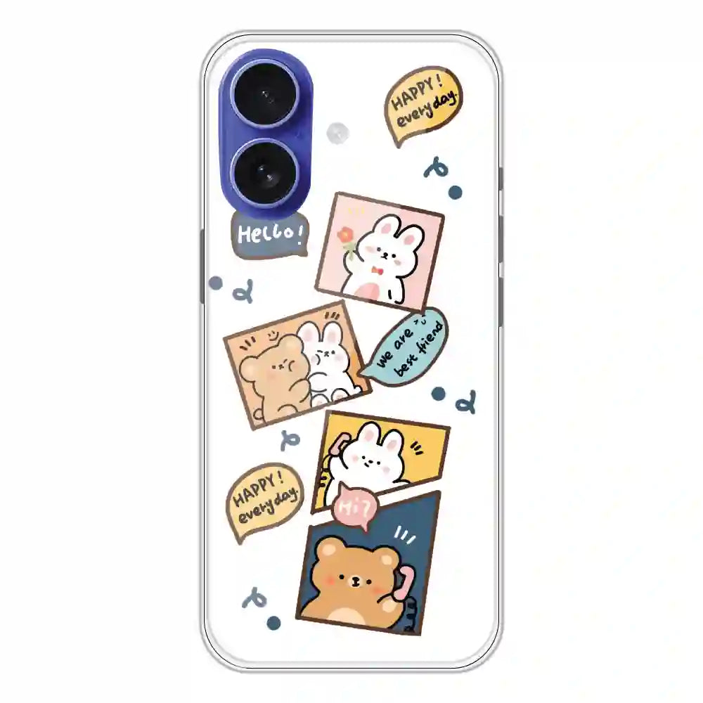 Happy Rabbit And Bear - Clear Printed Silicone Case For Apple iPhone 16