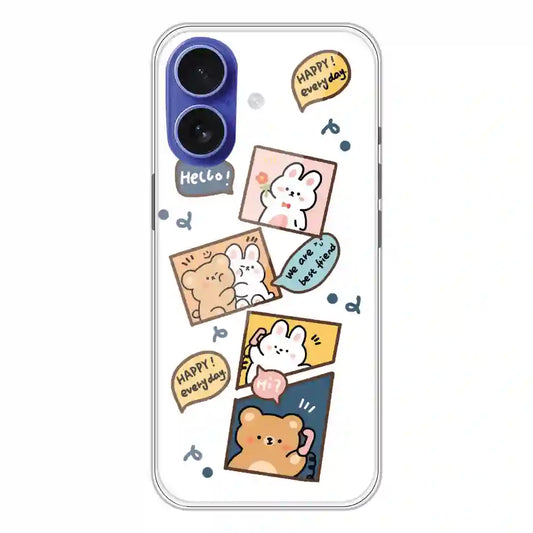 Happy Rabbit And Bear - Clear Printed Silicone Case For Apple iPhone 16