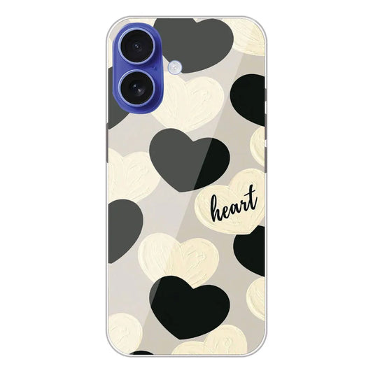 Black And White Hearts - Printed Silicone Case For Apple iPhone 16