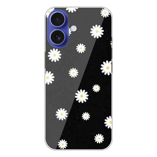 White And Black Flower - Printed Silicone Case For Apple iPhone 16