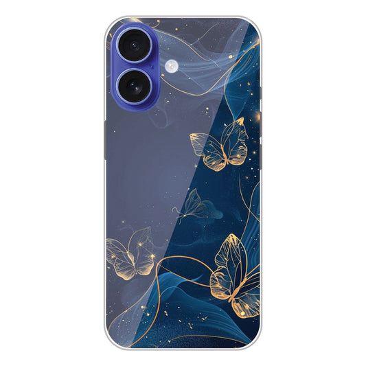 Blue With Gold Butterflies - Printed Silicone Case For Apple iPhone 16
