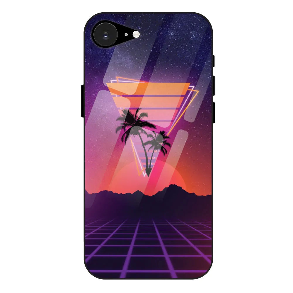 Sunset Grid Synthwave - Glass Case For Apple iPhone 16E