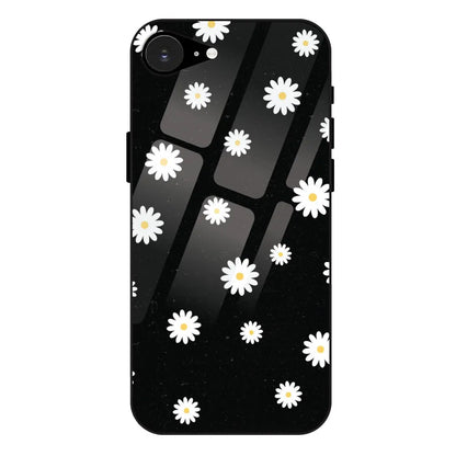 White And Black Flower - Glossy Metal Silicone Case For Apple iPhone 16E
