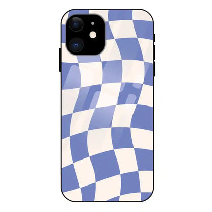 'Blue Chessboard - Glass Case For Apple iPhone 11