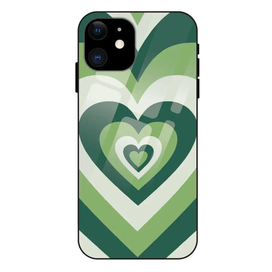 'Dark Green Hearts - Glass Case For Apple iPhone 11