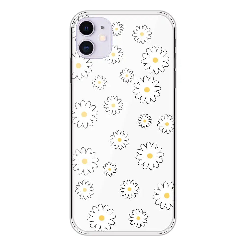 White Flowers - Clear Printed Silicone Case For Apple iPhone 11