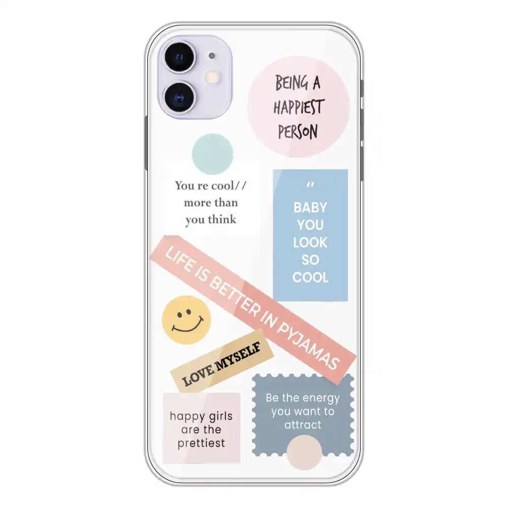 Be Happy - Clear Printed Silicone Case For Apple iPhone 11