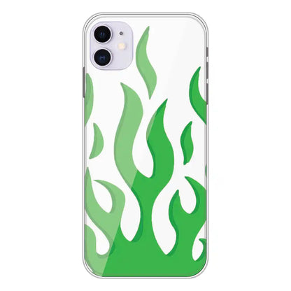 Green Flames - Clear Printed Silicone Case For Apple iPhone 11