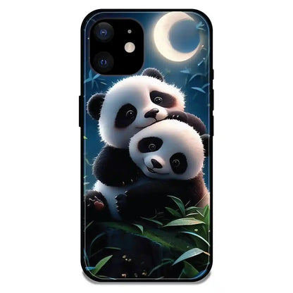 Cute Pandas - Glossy Metal Silicone Case For Apple iPhone Models