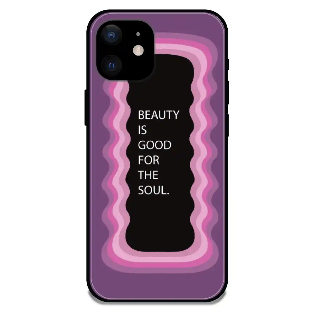 'Beauty Is Good For The Soul' Pink - Glossy Metal Silicone Case For Apple iPhone Models Apple iphone 12 Mini