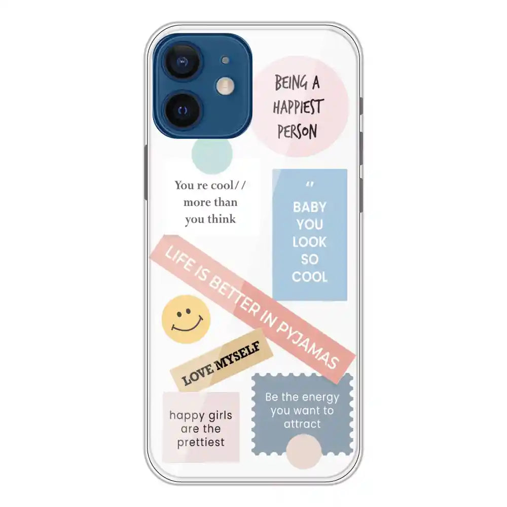 Be Happy - Clear Printed Silicone Case For Apple iPhone 12 Mini