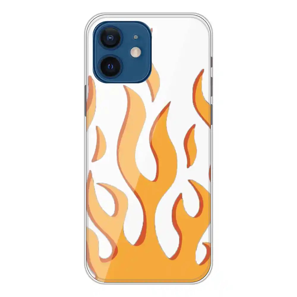 Orange Flames - Clear Printed Silicone Case For Apple iPhone 12 Mini