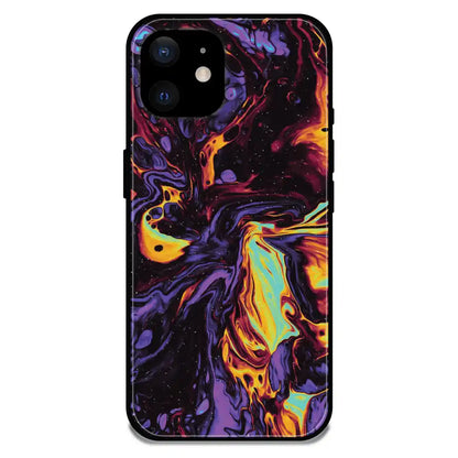 Purple And Orange Swirl - Glossy Metal Silicone Case For Apple iPhone Models