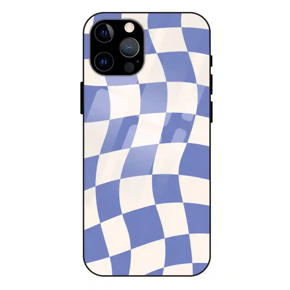 'Blue Chessboard - Glass Case For Apple iPhone 12 Pro Max