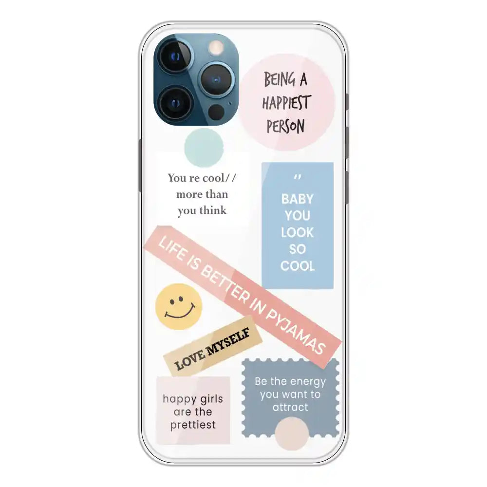 Be Happy - Clear Printed Silicone Case For Apple iPhone 12 Pro Max