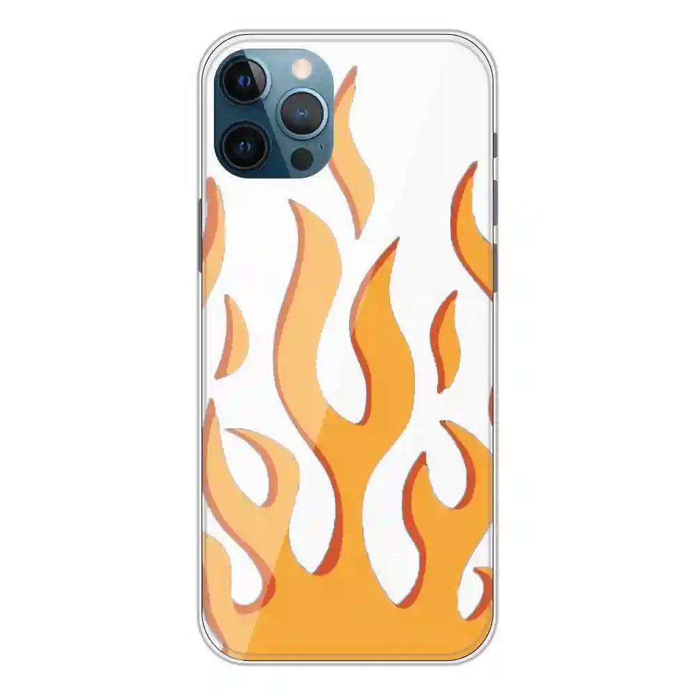 Orange Flames - Clear Printed Silicone Case For Apple iPhone 12 Pro Max