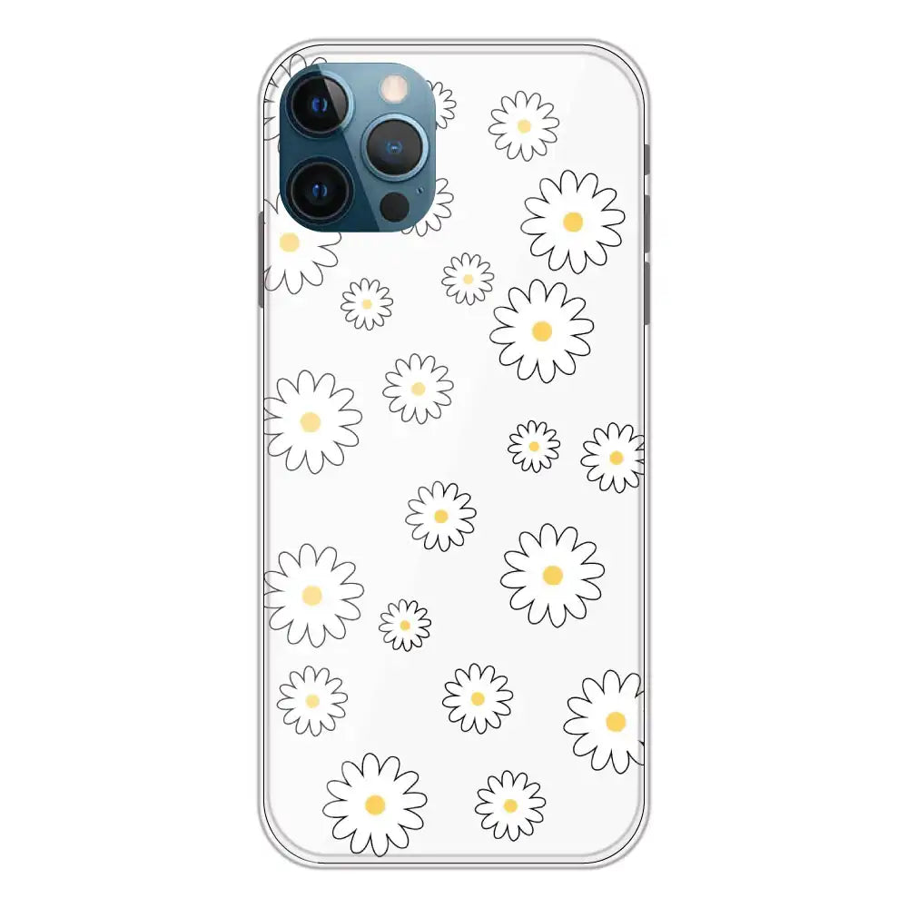White Flowers - Clear Printed Silicone Case For Apple iPhone 12 Pro Max