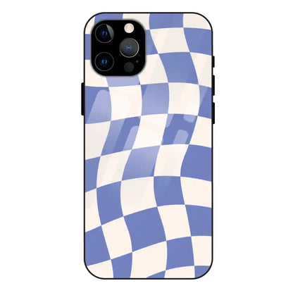 'Blue Chessboard - Glass Case For Apple iPhone 12 Pro