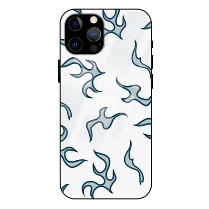 'White And Blue Flames - Glass Case For Apple iPhone 12 Pro