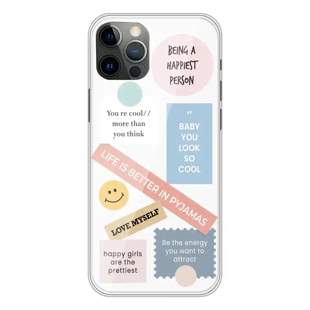 Be Happy - Clear Printed Silicone Case For Apple iPhone 12 Pro