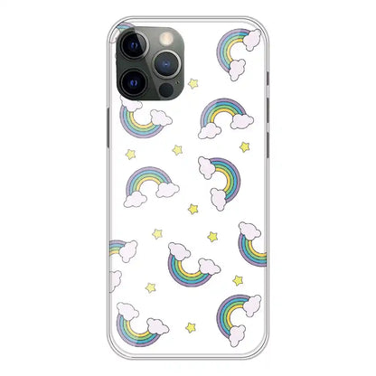 Rainbow With Clouds - Clear Printed Silicone Case For Apple iPhone 12 Pro