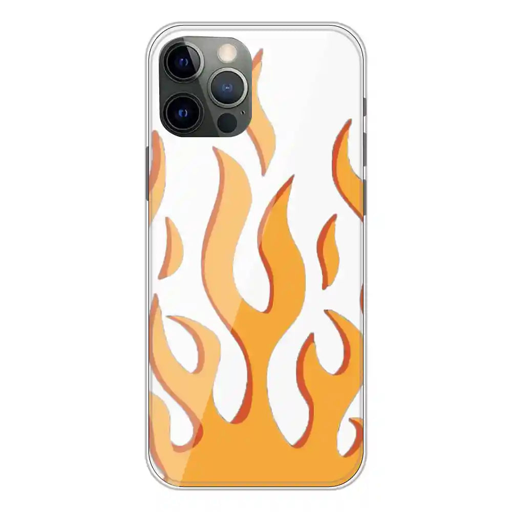 Orange Flames - Clear Printed Silicone Case For Apple iPhone 12 Pro