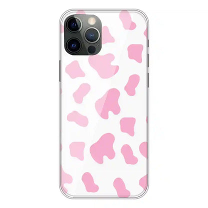Pink Cow Print - Clear Printed Silicone Case For Apple iPhone 12 Pro