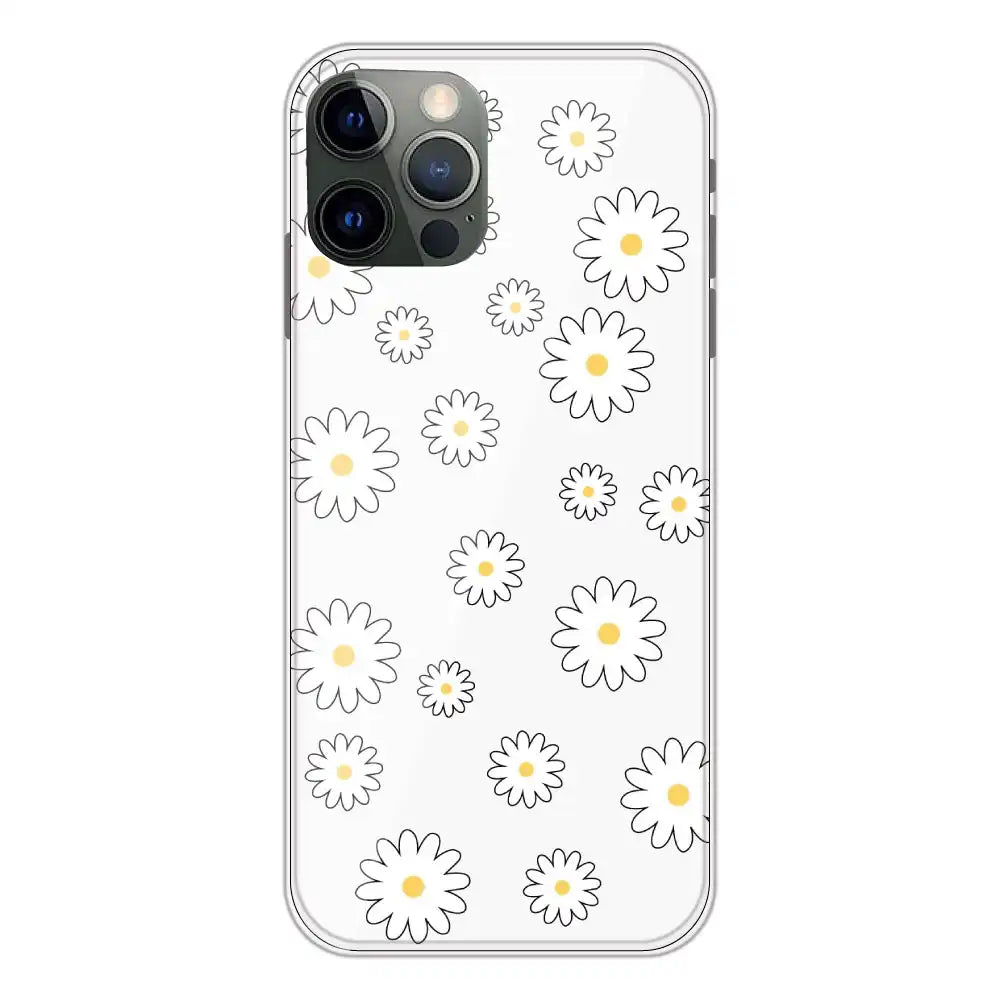 White Flowers - Clear Printed Silicone Case For Apple iPhone 12 Pro