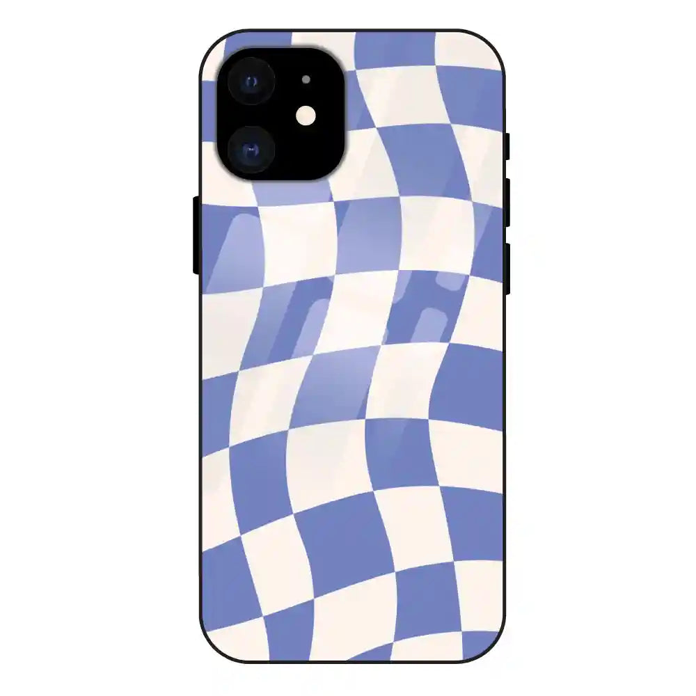 'Blue Chessboard - Glass Case For Apple iPhone 12