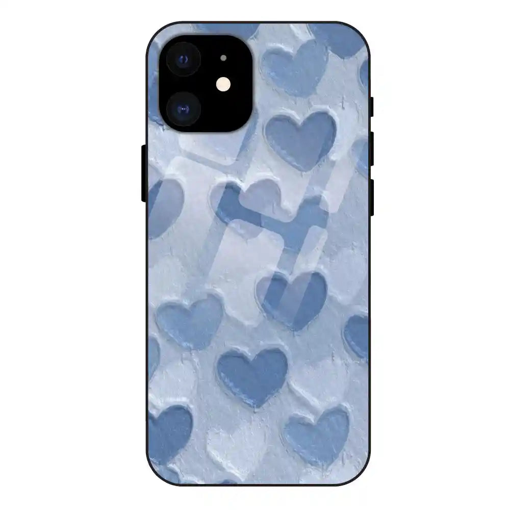'Blue Whimsy Heart Pattern - Glass Case For Apple iPhone 12