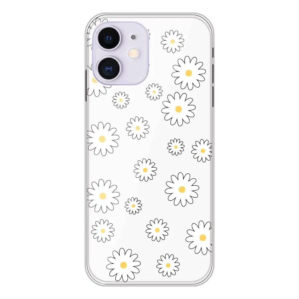 White Flowers - Clear Printed Silicone Case For Apple iPhone 12