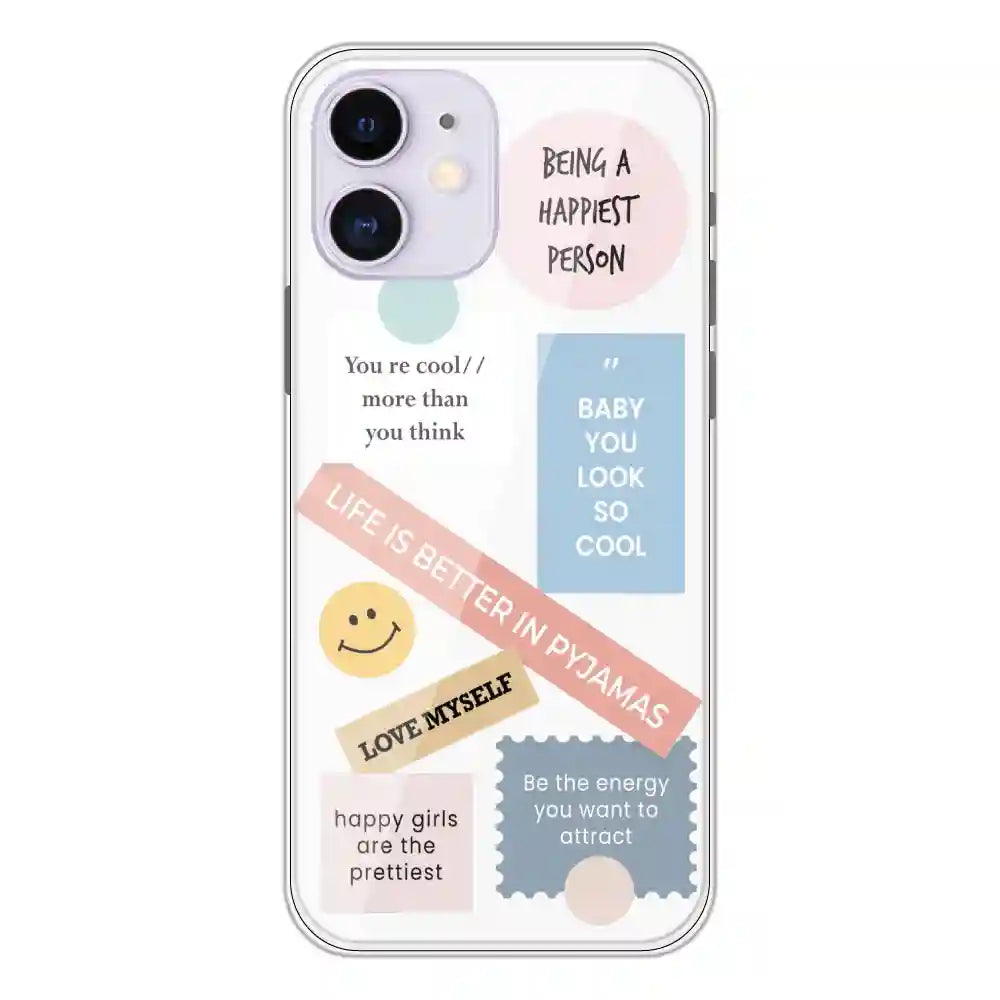 Be Happy - Clear Printed Silicone Case For Apple iPhone 12