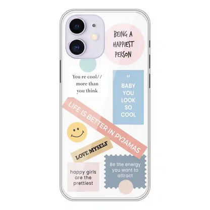 Be Happy - Clear Printed Silicone Case For Apple iPhone 12