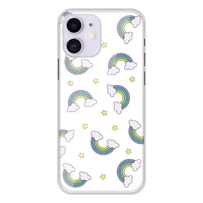 Rainbow With Clouds - Clear Printed Silicone Case For Apple iPhone 12
