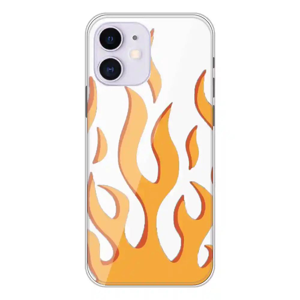 Orange Flames - Clear Printed Silicone Case For Apple iPhone 12