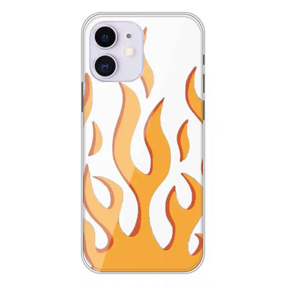 Orange Flames - Clear Printed Silicone Case For Apple iPhone 12