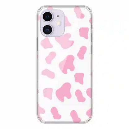 Pink Cow Print - Clear Printed Silicone Case For Apple iPhone 12