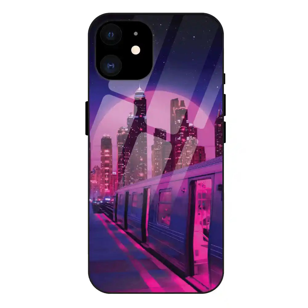 'Neon City Synthwave - Glass Case For Apple iPhone 12