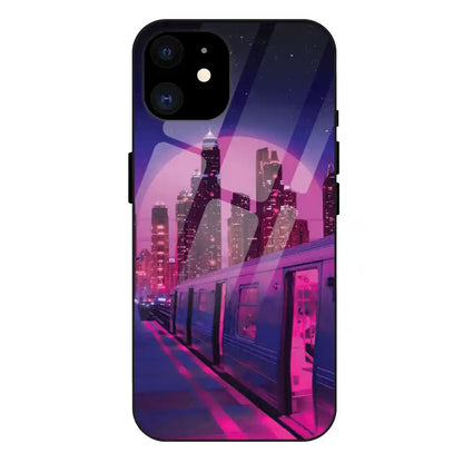 'Neon City Synthwave - Glass Case For Apple iPhone 12