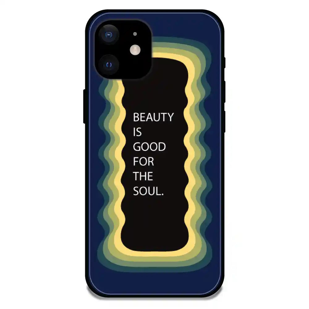 'Beauty Is Good For The Soul' Dark Blue - Glossy Metal Silicone Case For Apple iPhone Models Apple iPhone 12 Mini