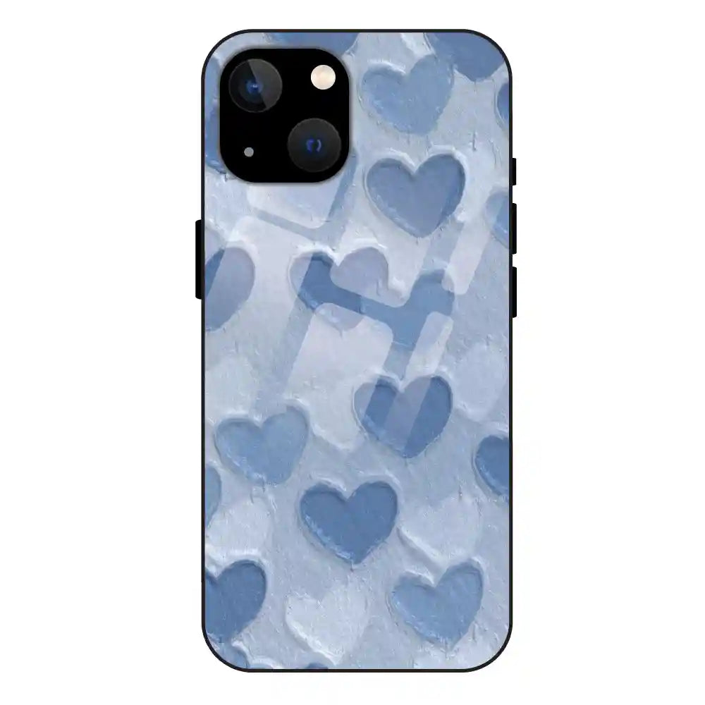'Blue Whimsy Heart Pattern - Glass Case For Apple iPhone 13 Mini