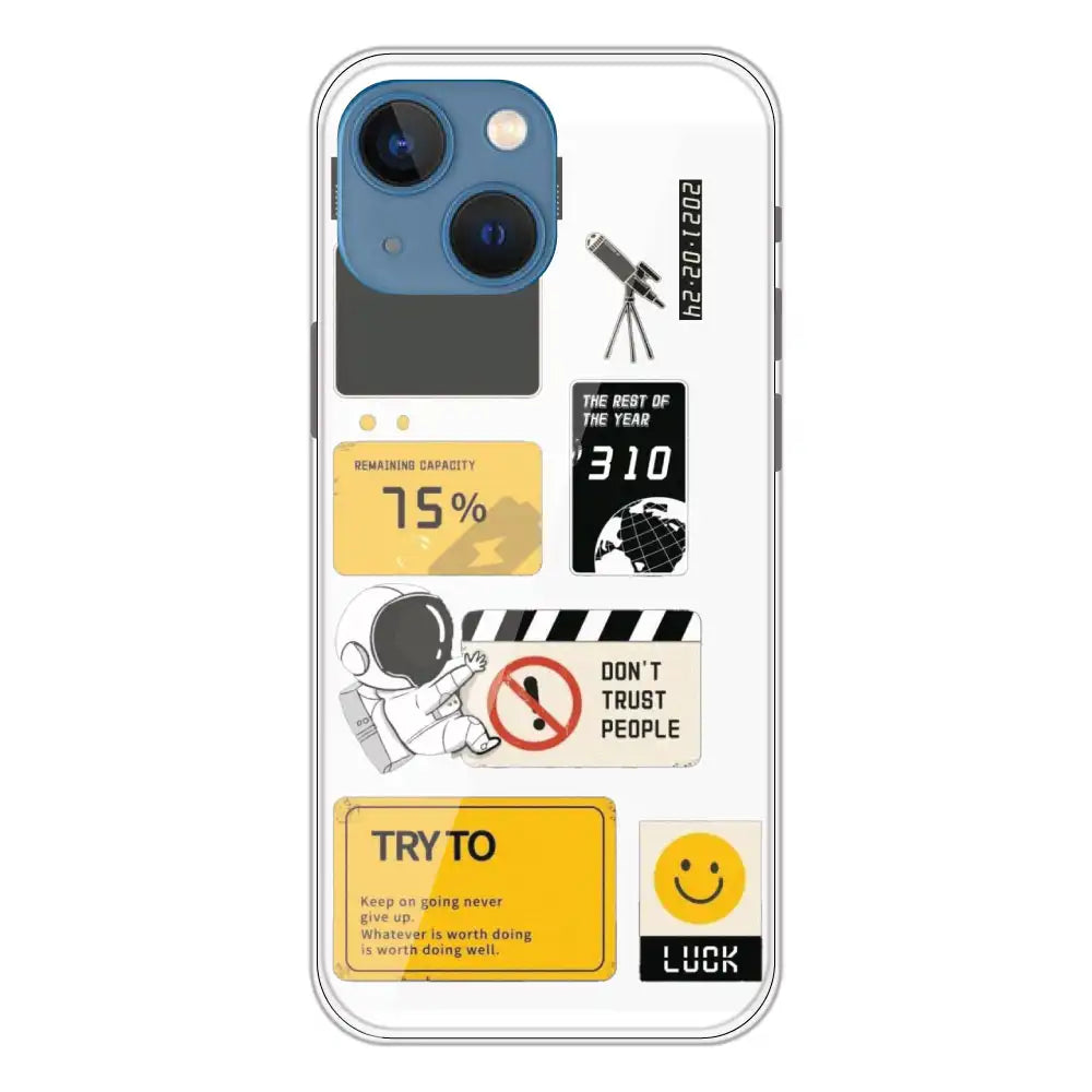 Space - Clear Printed Silicone Case For Apple iPhone 13 Mini