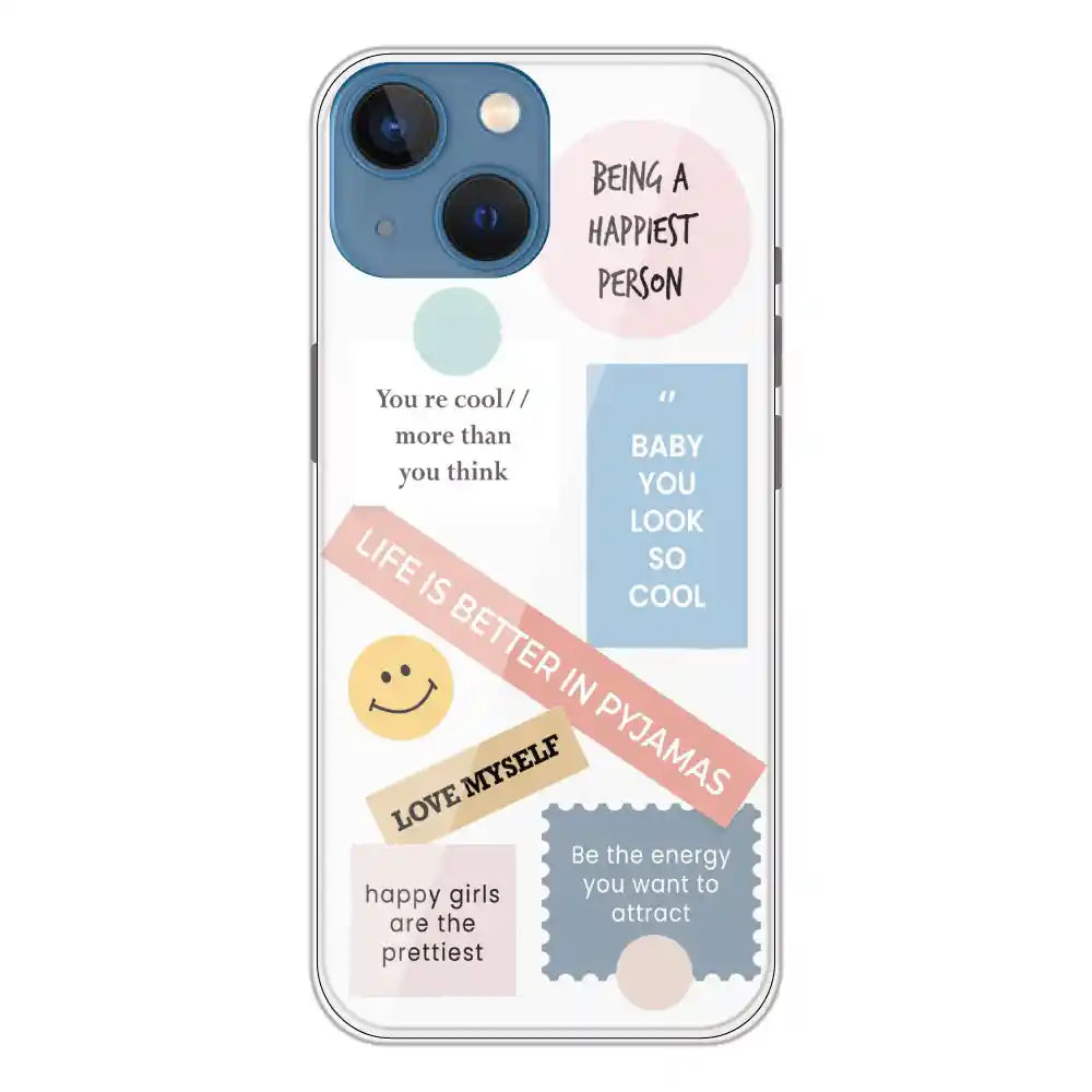Be Happy - Clear Printed Silicone Case For Apple iPhone 13 Mini