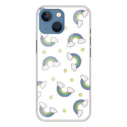 Rainbow With Clouds - Clear Printed Silicone Case For Apple iPhone 13 Mini
