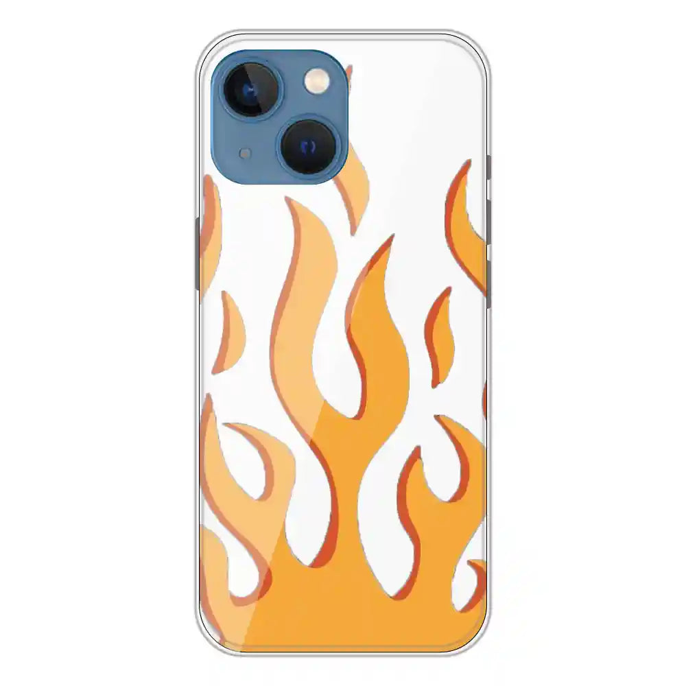 Orange Flames - Clear Printed Silicone Case For Apple iPhone 13 Mini