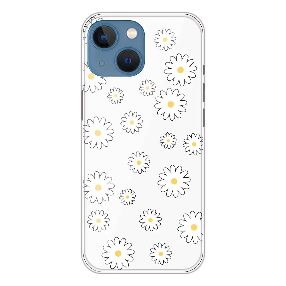 White Flowers - Clear Printed Silicone Case For Apple iPhone 13 Mini
