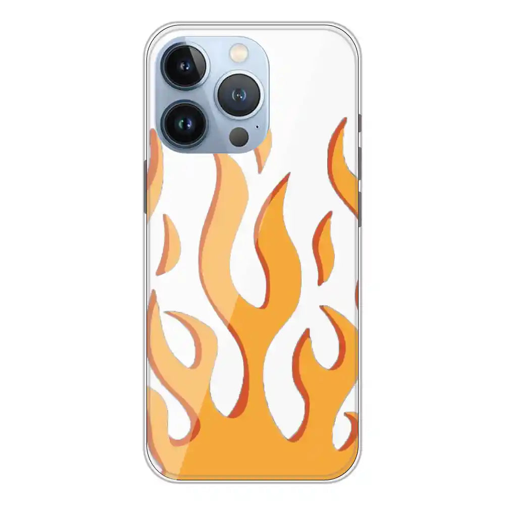 Orange Flames - Clear Printed Silicone Case For Apple iPhone 13 Pro Max